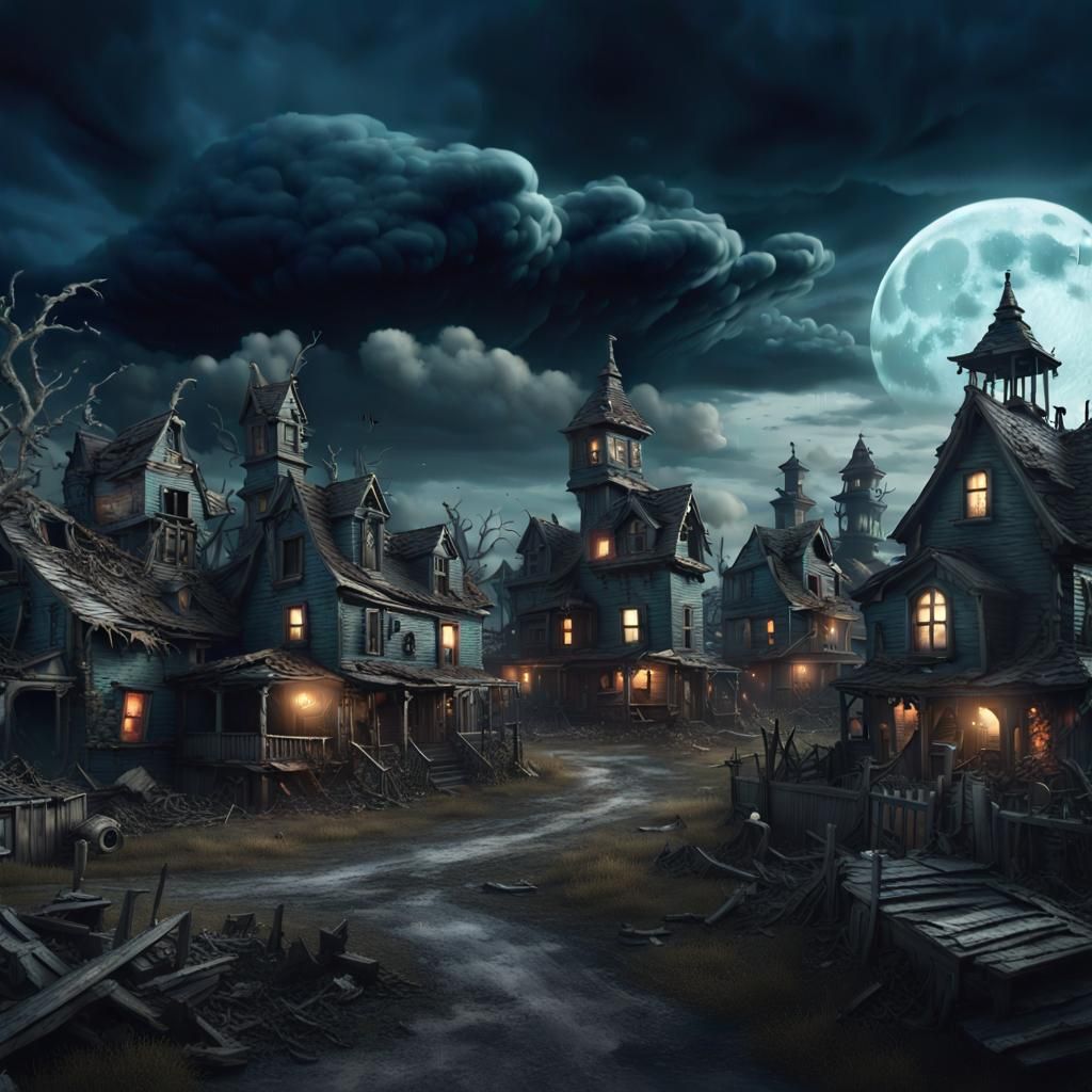 Steampunk Haunted Village with Ruined Homes