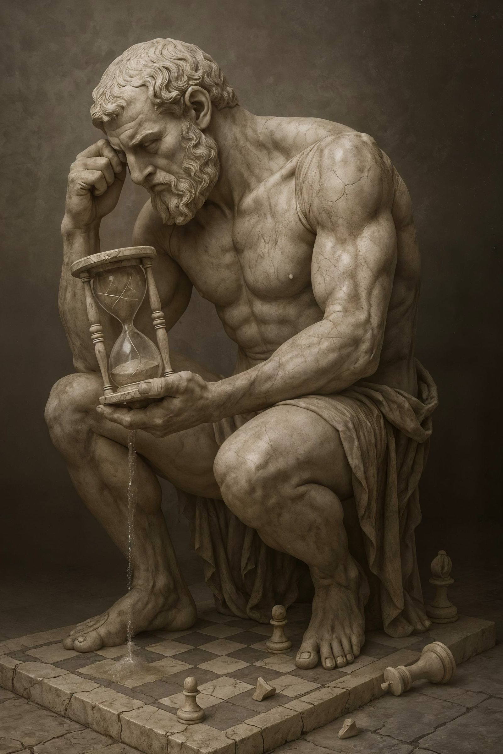 Marble Philosopher Contemplating Time's Passage