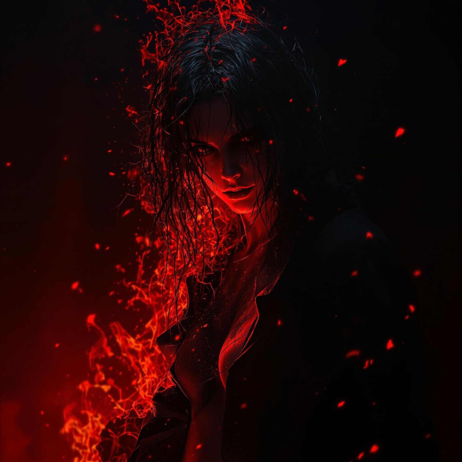 Dark Goddess Emerges from Fiery Shadows
