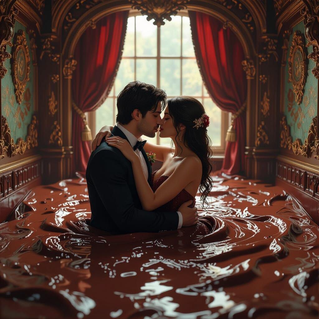 Lovers Embrace in Chocolate Dreamscape