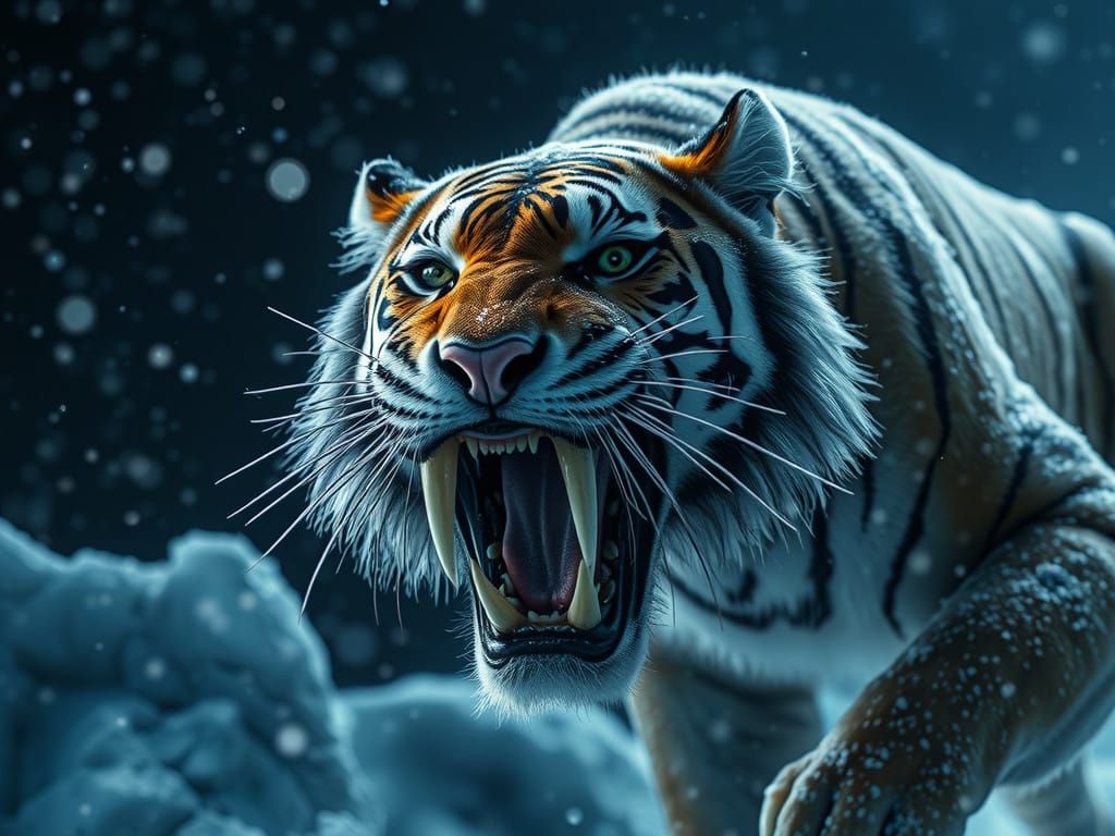 Realistic Saber-tooth Tiger in Frozen Wilderness