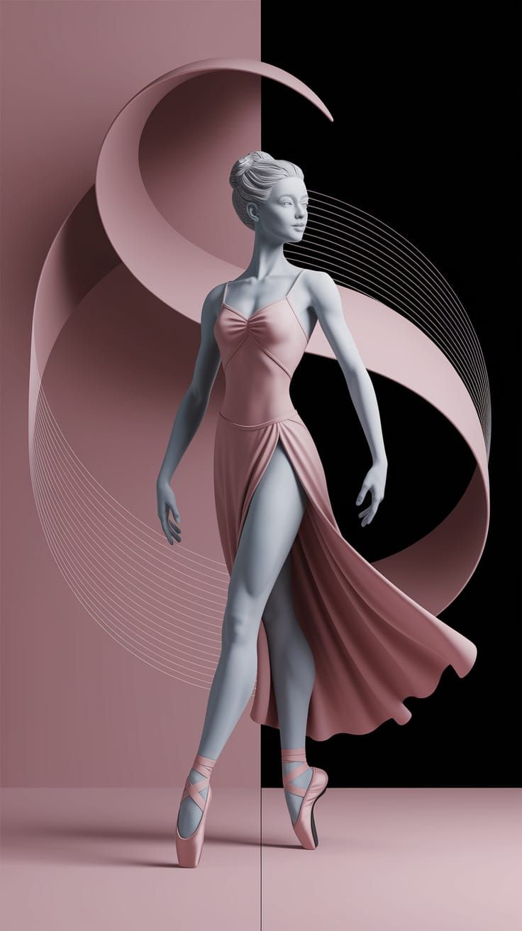 Elegant Ballet Dancer in Minimalist 3D Style