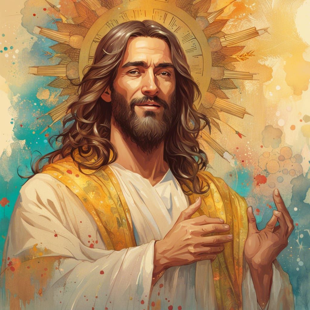 Joyful Portrait of Jesus Christ in Surrealist Style