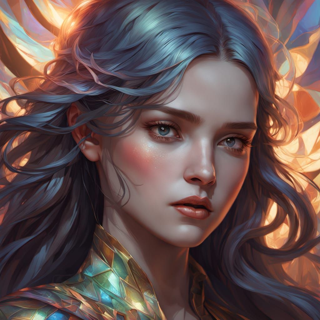 Ethereal Portrait in Shimmering Iridescent Fabric