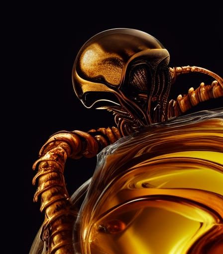 Alien Facehugger Fossil in Amber: Hyperrealistic Close-Up