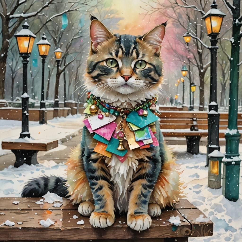Winter snow and pretty cat.