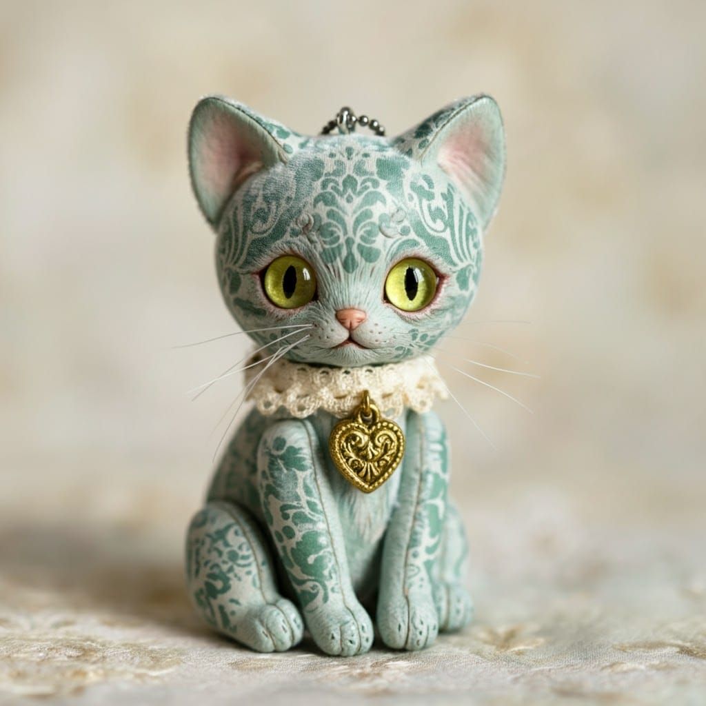 Damask Cat Doll with Heart, Manga-Inspired Art