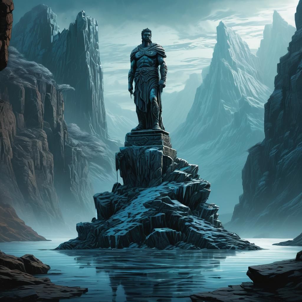 Epic Fantasy Art: Ruined Statue on Cliff