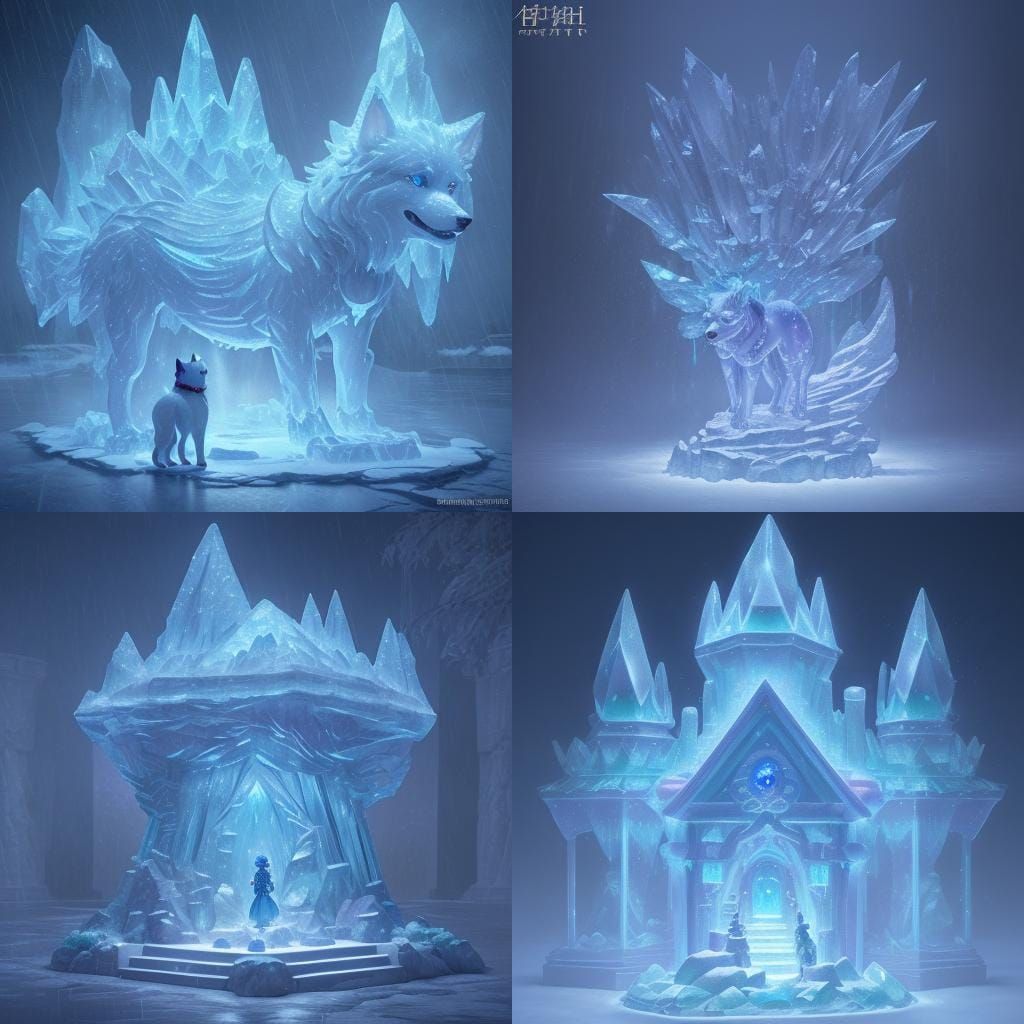 Crystal Dog Sculpture in Winter Palace, Anime Style