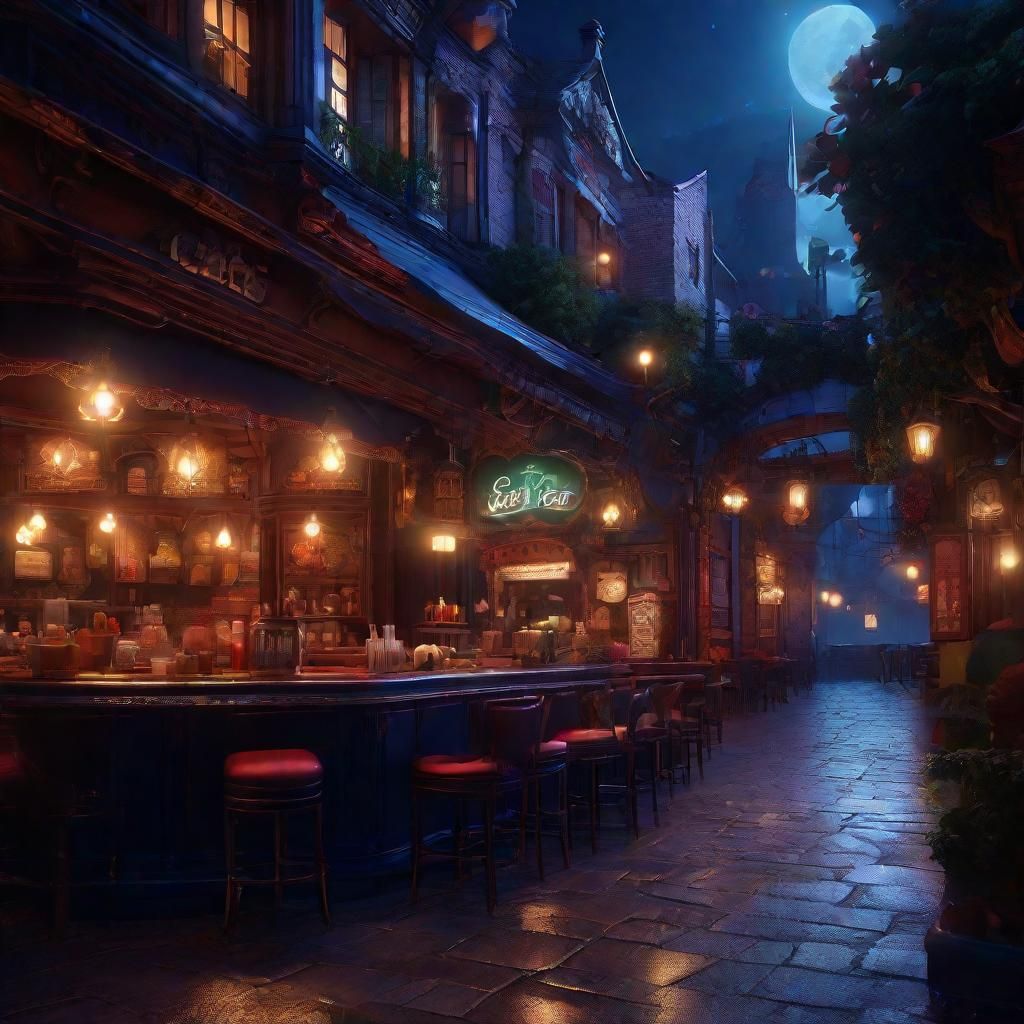 Fantastical Love Night Cafe in Detailed Digital Art