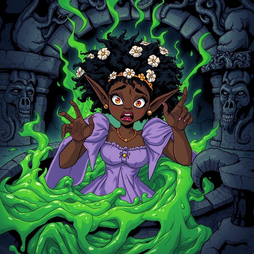 Distraught Princess Engulfed in Emerald Slime