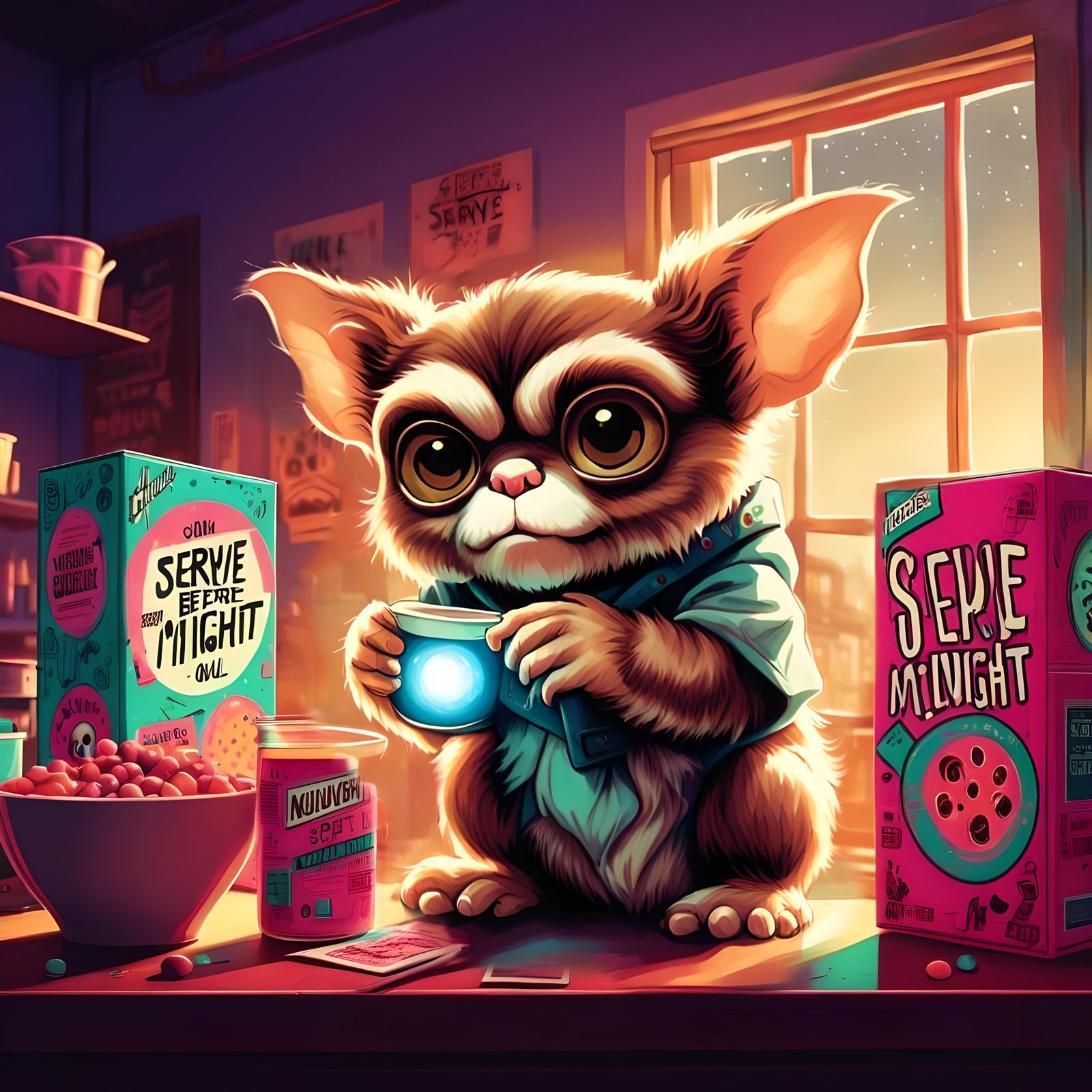 Cute Gizmo at Window in the Night