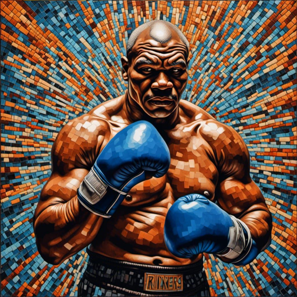 Psychedelic Mosaic of Mike Tyson Boxing