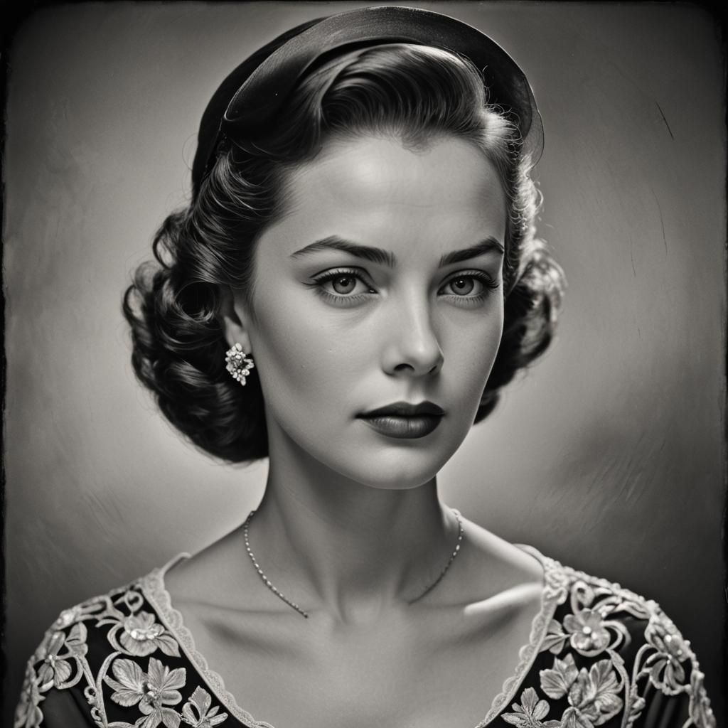 Elegant 1950s Woman Portrait in Black and White