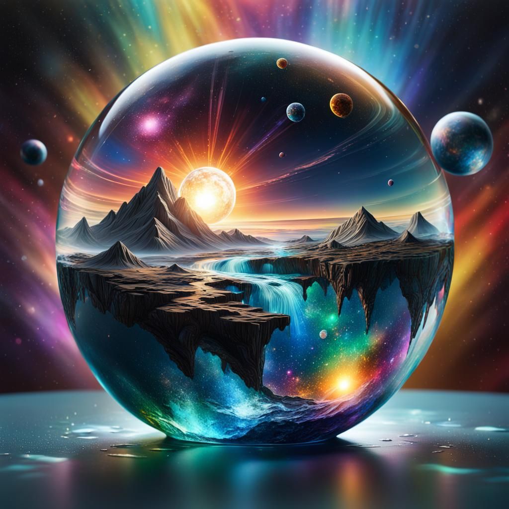 Hyperrealistic Space Scene Inside Glass Orb