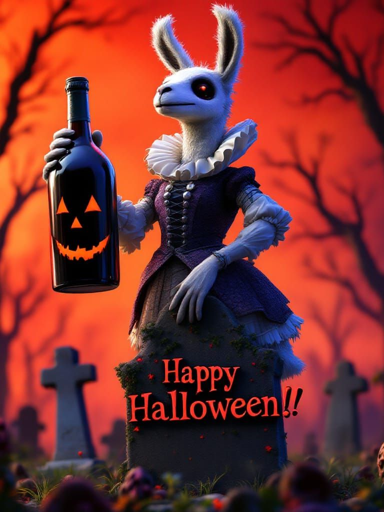Llama Marie Antoinette Halloween in 3D Digital Art
