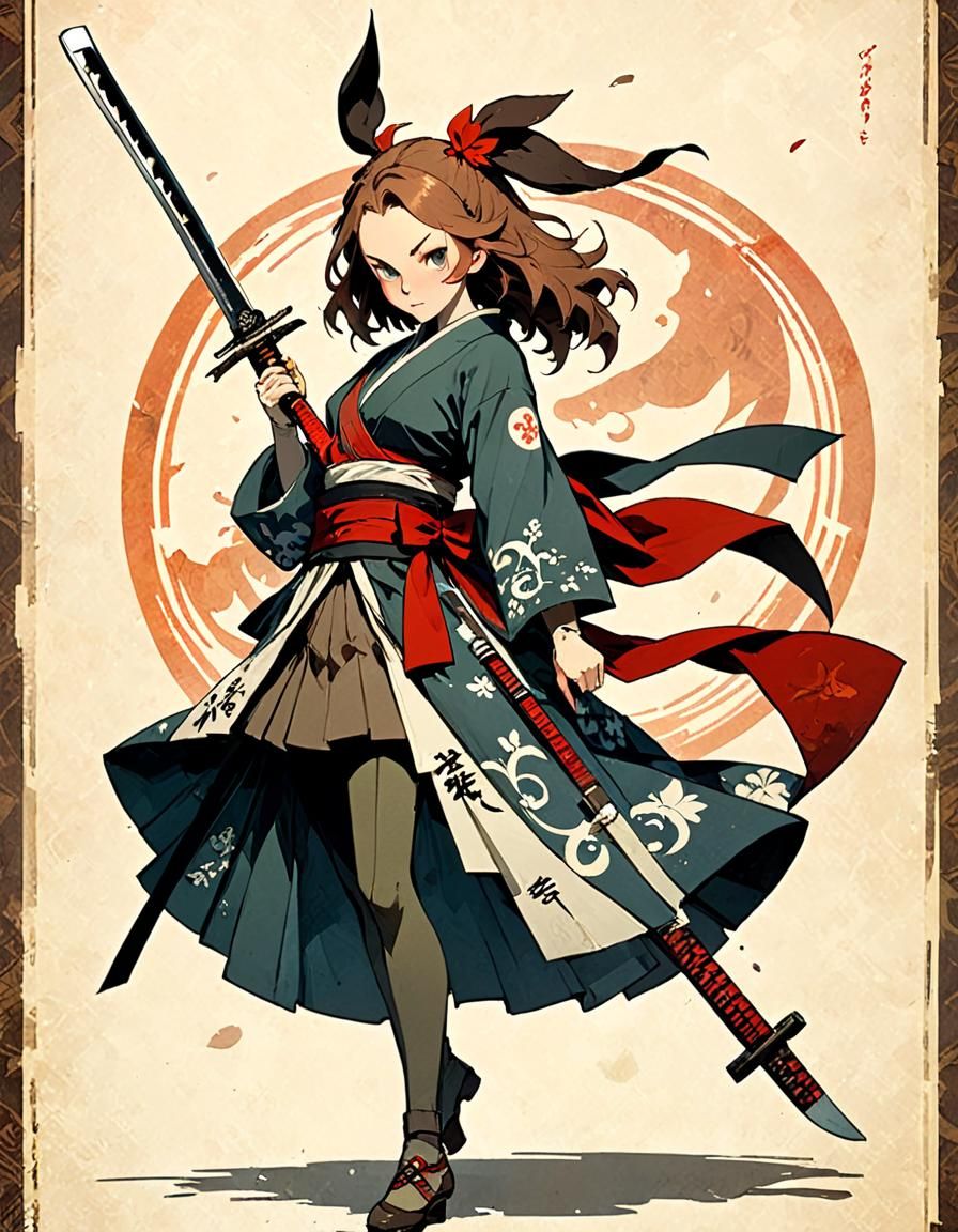 Anime Woman with Katana in Cory Loftis Style