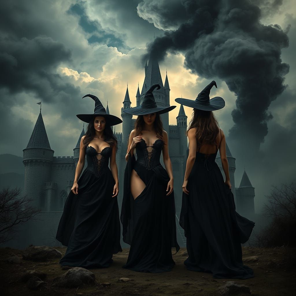 Witches in Ominous Landscape: Dark Fantasy Art