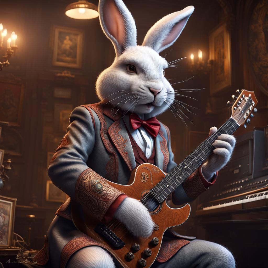 Rabbit Rockstar Guitarist: Dark Fantasy Concept Art