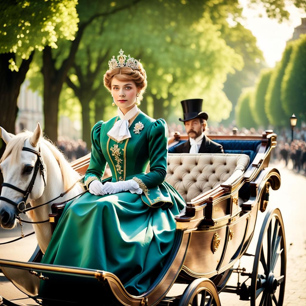 Regency Era Queen Rides Through City Street