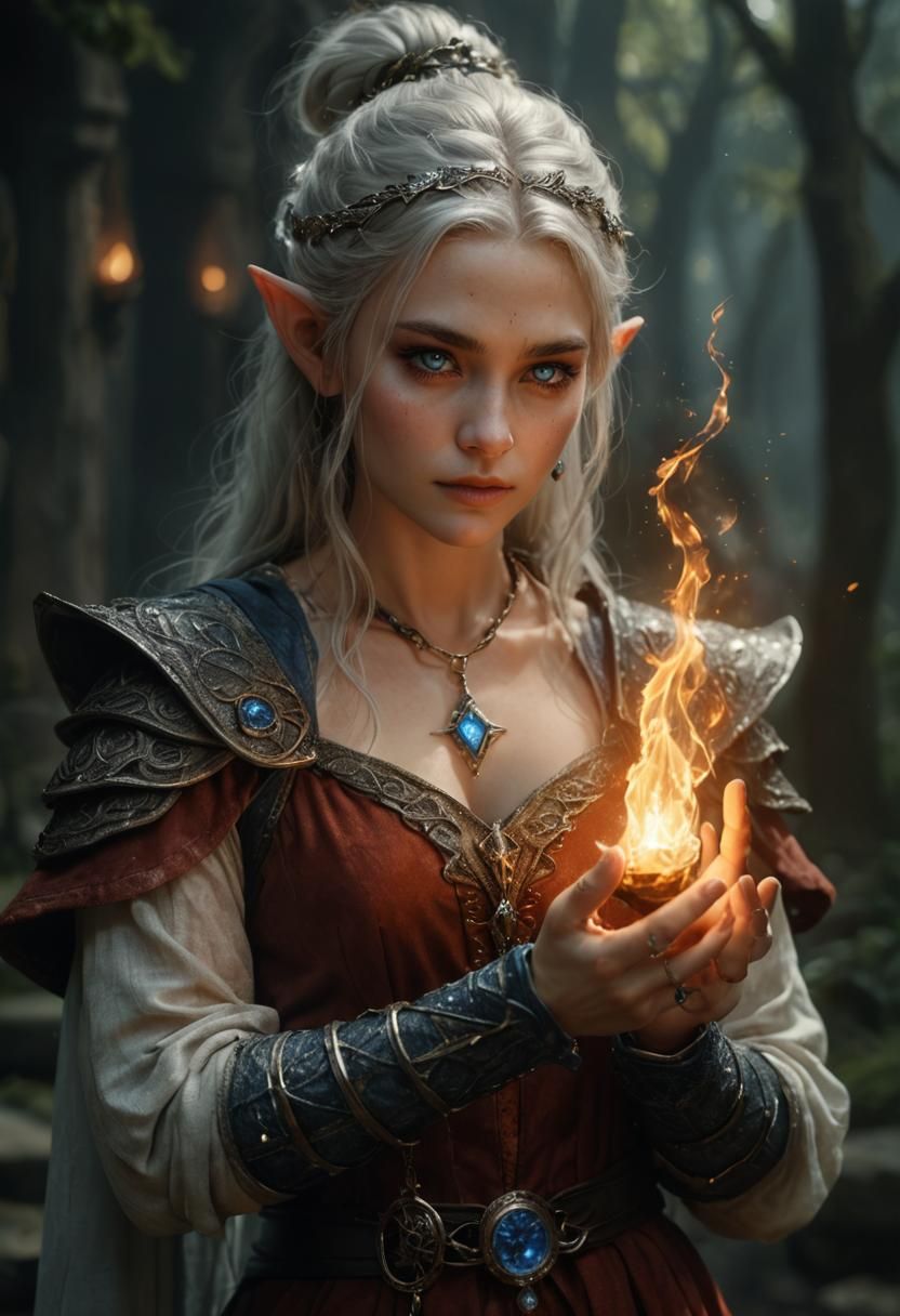 Mysterious Elven Sorceress Portrait in Photorealistic Style