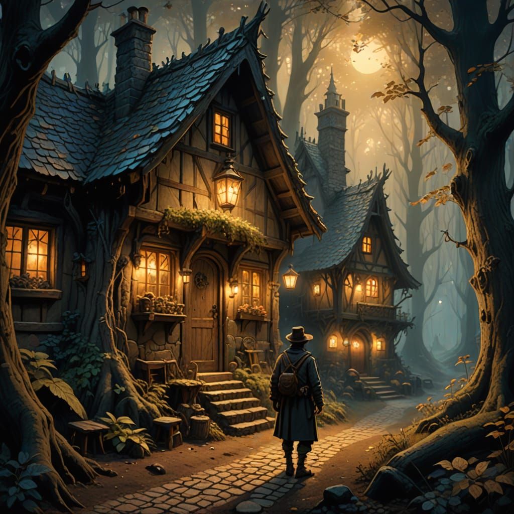 Enchanted Forest Tavern in Fantasy Illustration Style