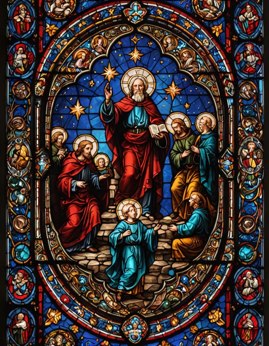 Stained Glass Macro Photograph with Holy Theme