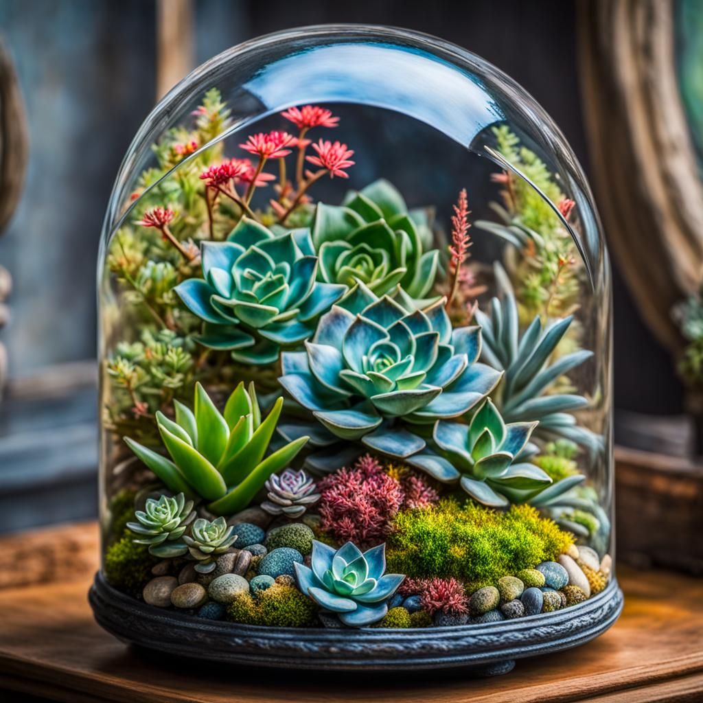 Bioluminescent Succulents in Neoclassical Terrarium
