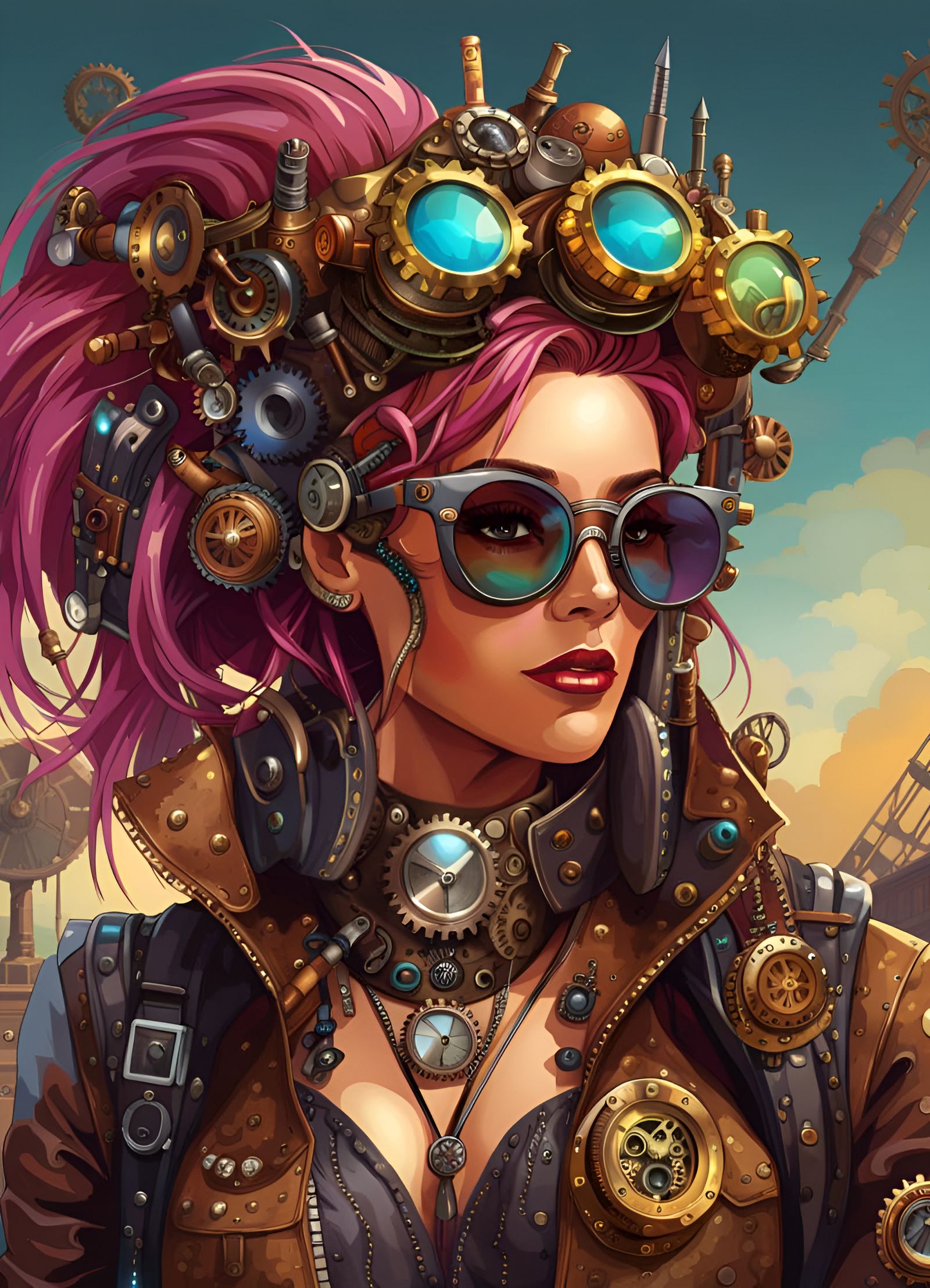 Steampunk Woman with Fashionable Sunglasses v23