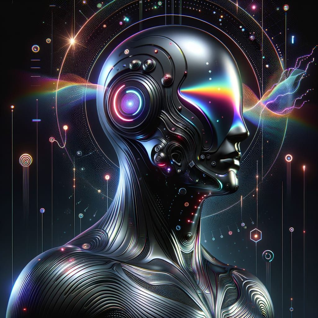 Bio-Synthetic Guardian with Prism Visor in Sci-Fi Style