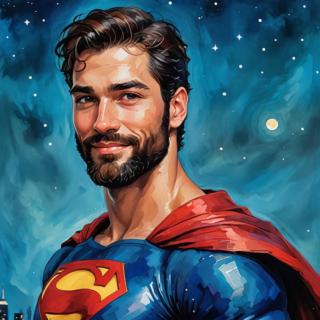 Joyful Superman Portrait in Impressionist Style