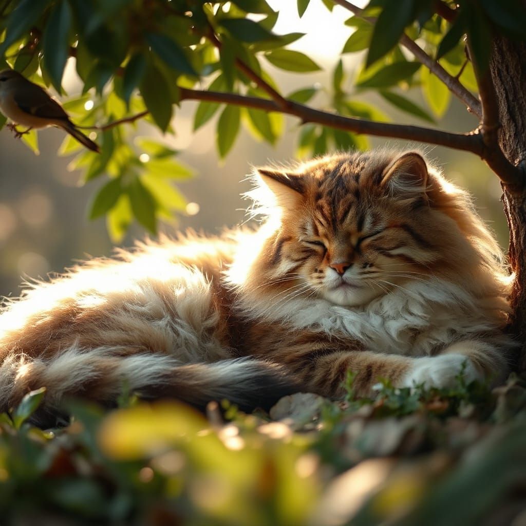 Fluffy Cat in Morning Glory
