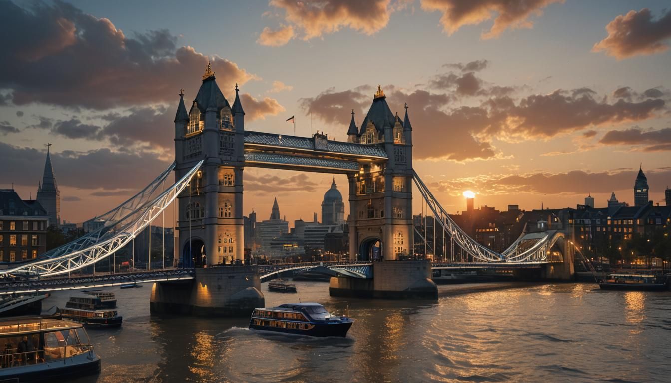 Tower Bridge Sunset: Hyperrealistic Digital Concept Art