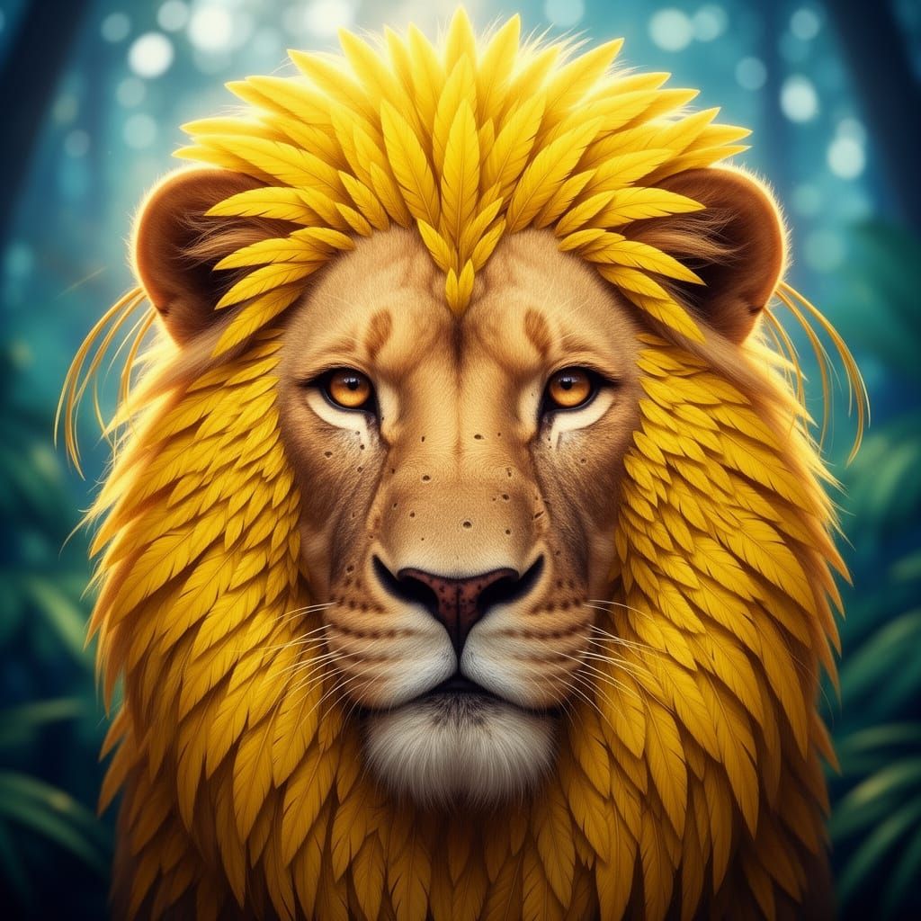 Majestic Lion-Bird Hybrid with Golden Mane