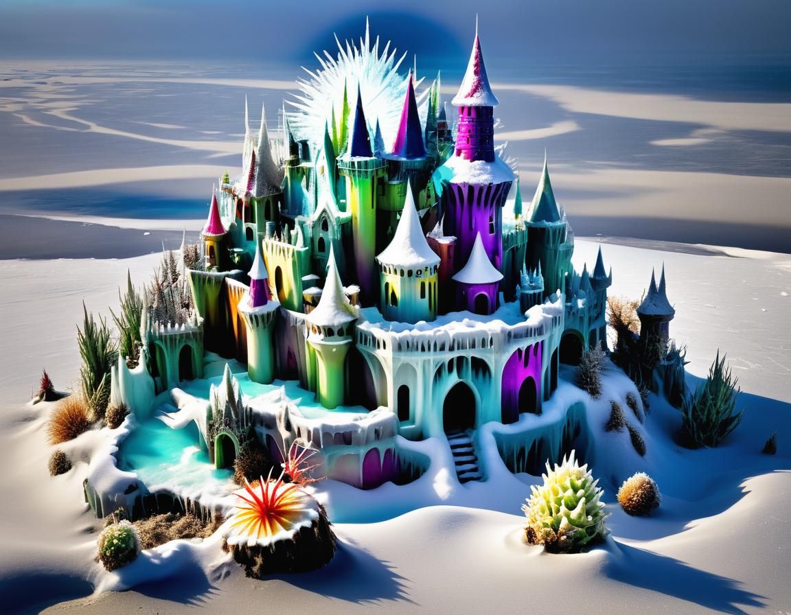 Surreal Weirpunk Ice Sandcastle with Prismatic Colors