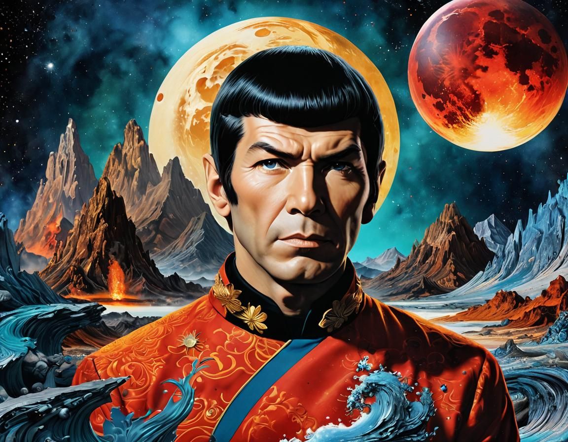 Spock on Volcanic Planet in Alcohol Ink Style
