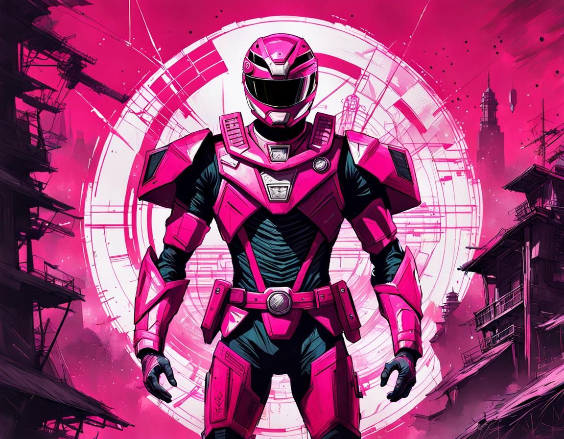 Detailed Blueprint of Pink Power Ranger in Ink
