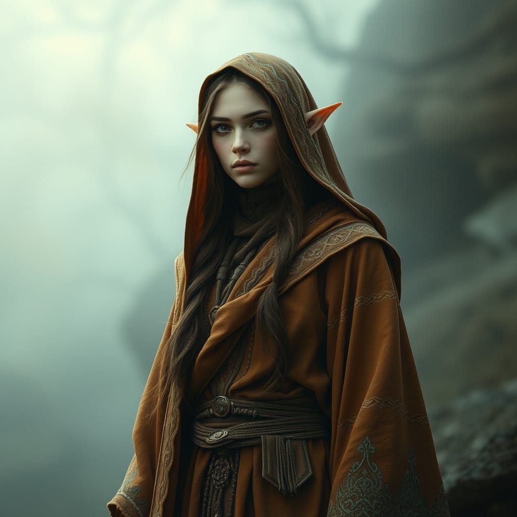 Mystical Elf Woman in a Surreal Fantasy Landscape