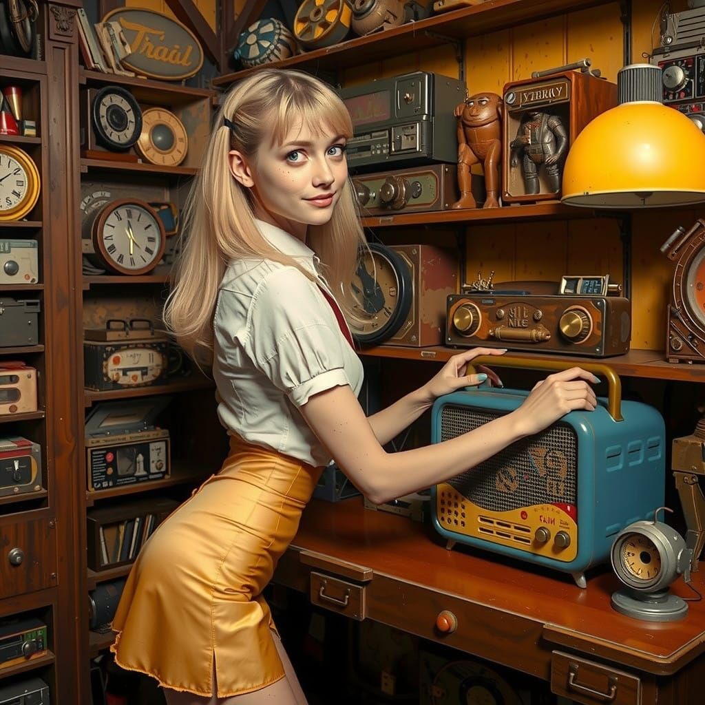 Resilient Woman in Yellow Satin Amidst Post-Apocalyptic Ruin...