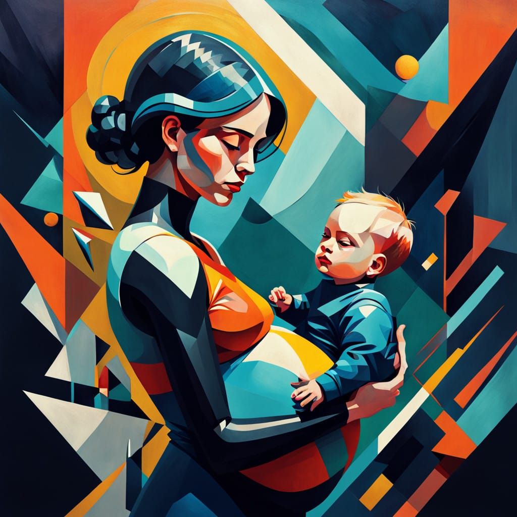 Stylized Geometric Family Portrait with Bold Angles and Vibr...