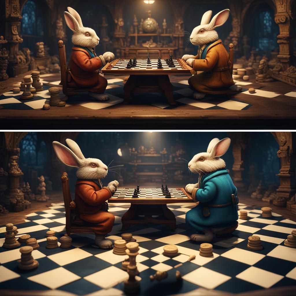 Grandpa Rabbits Play Checkers: Detailed Matte Painting
