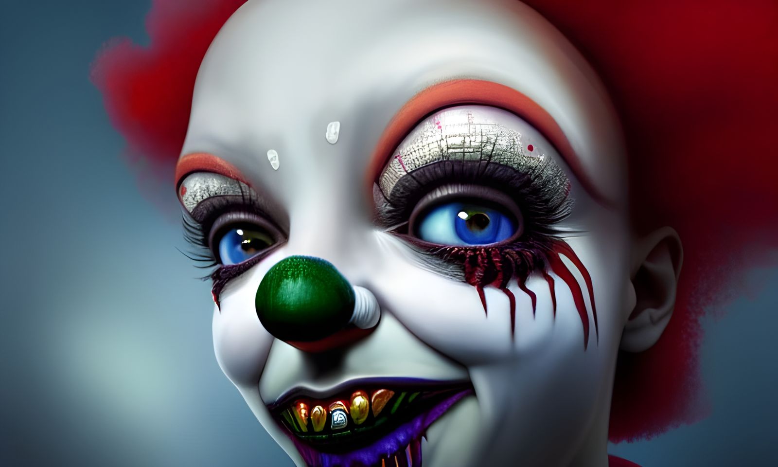 Ominous Clown Girl Painting in Photorealistic Style