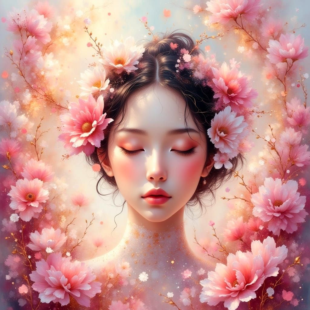 Thai Goddess of Pink Elegance in Ethereal Hyperrealism