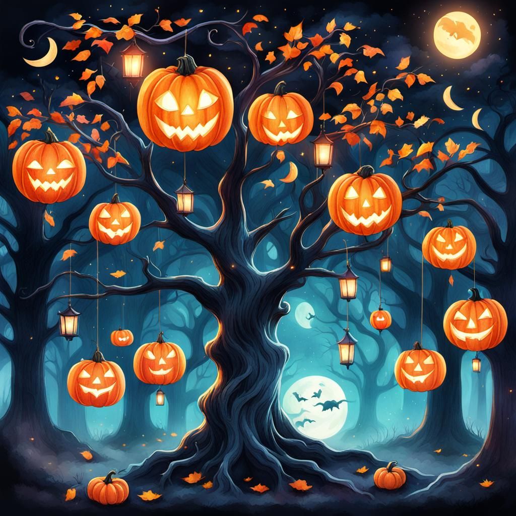 Halloween Flashcards in a Fantasy Art Nouveau Style