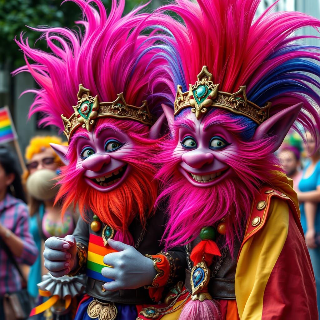 Trolls Celebrate Pride Parade in Digital Painting Style