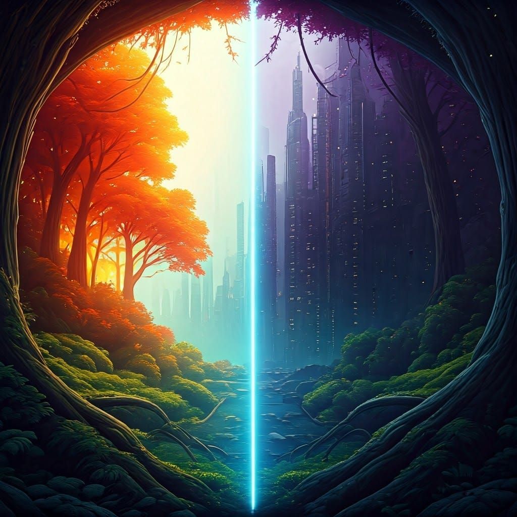 Parallel Dimensions: Forest Meets Dystopian City