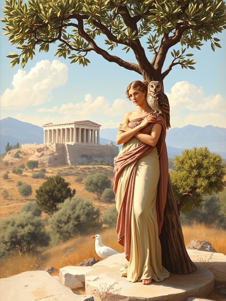 Athena with Owl, Classical Greek Painting