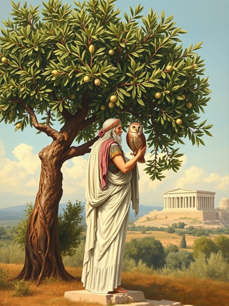 Athena with Owl, Classical Greek Painting