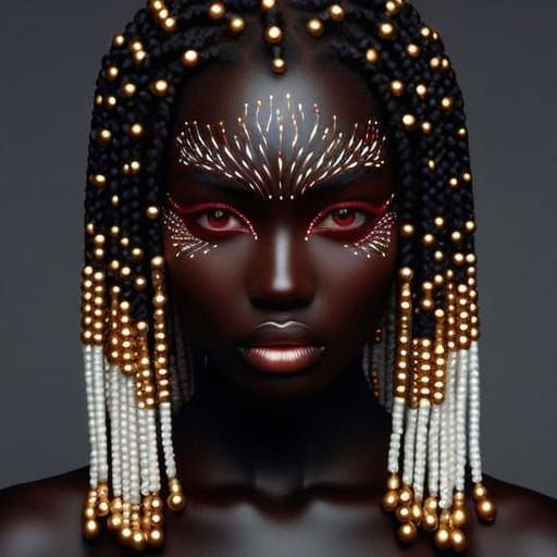 Afrofuturist Portrait: Black Woman with Gold Beads