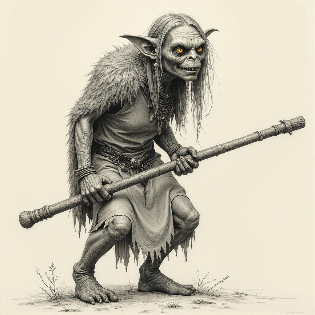 Medieval Goblin Graphite Sketch: A Detailed Portrait